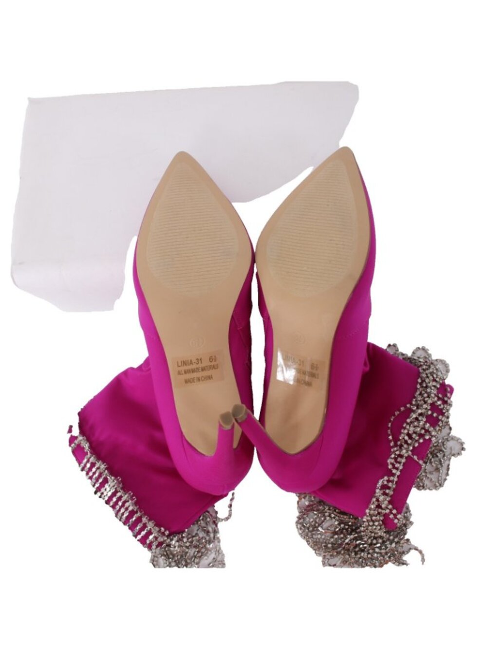 Cathy Din Boots NEW Linia-31 Sz 6.5 Magenta Pink Rhinestones Ankle Fabric 4" - Picture 6 of 8